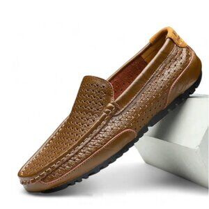 Brunello Perforated Leather Driving Loafers - Khaki 9.5